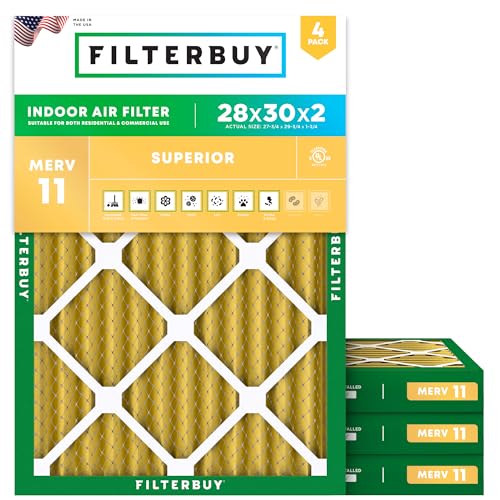 Filterbuy 28x30x2 MERV 11 Air Filter 4-Pack - Allergy & Pet Dust Defense