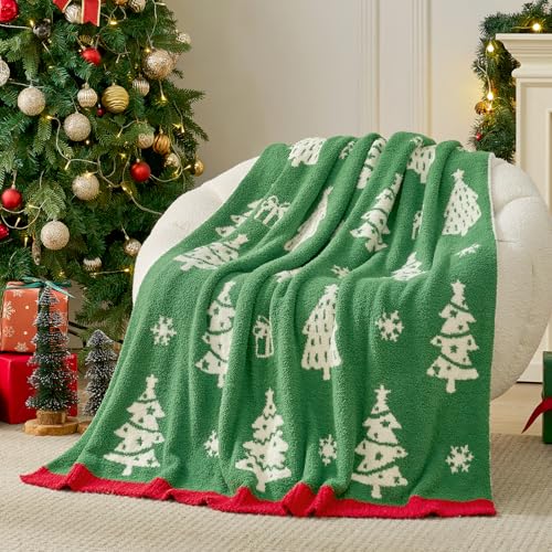Snuggle Sac Christmas Throw Blanket 50x60in Green Tree - Ultra Soft Reversible Cozy Blanket
