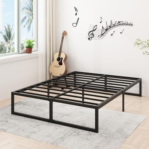 King Bed Frame 14 Inch Heavy Duty Steel Slat Support - Modern Minimalist Design