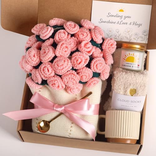 FantasDeck Pink Rose Bouquet Blanket Gift Set for Women - Get Well, Self Care & Birthday Gift