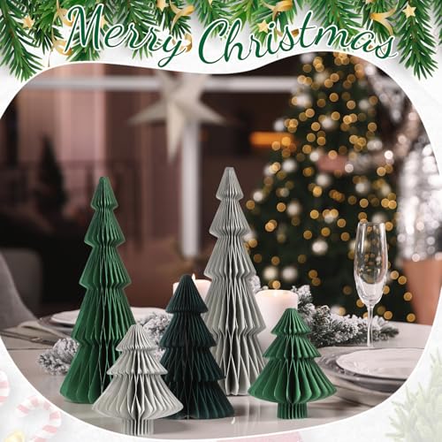 Chiisong 15Pcs Honeycomb Christmas Tree Set - Dark Green, Light Green, Gray
