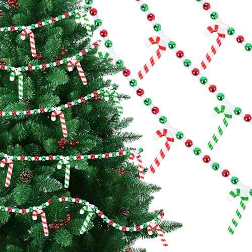 Jansun 13.14 Ft Christmas Tree Bead Garlands, Acrylic Cane Candy Christmas Beaded Garland Decoration for Christmas Tree Fireplace Wreath Ornaments Home Holiday Party Supplies£¨2 Pcs 6.57 ft£©