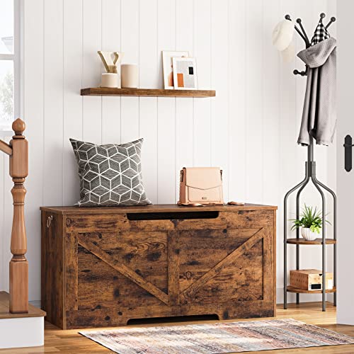 Storage Chest with U-Shaped Pull - Rustic Brown, 39.4”L x 15.7”W x 19.5”H - Toy, Shoe or Blanket Organizer