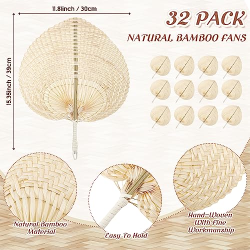 BBTO 32 Pieces Natural Woven Bamboo Hand Fans Handmade Summer Cooling Supplies