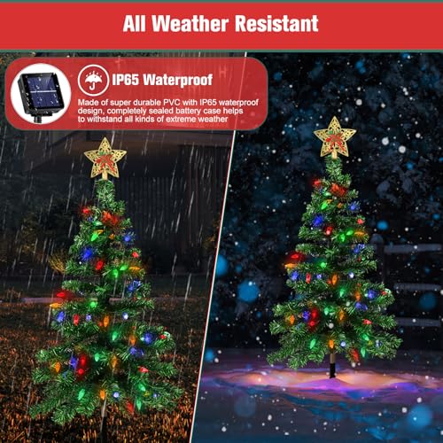 Solar Christmas Trees Lights Outdoor, Powered Xmas Tree Stake Outside
