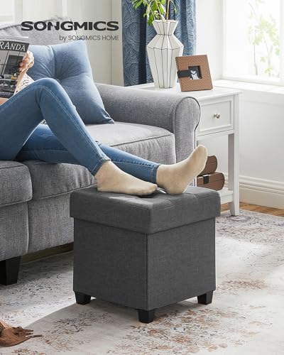SONGMICS Storage Ottoman Black 15 x 15 x 15.7 Inches Foot Rest & Storage