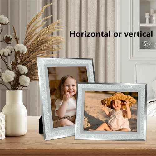 Vienrose 4x6 Picture Frame High-Definition Glass Picture Frames with Silver Glitter Edges Horizontally or Vertically Photo Frame Christmas Mother's Day Father's Day Thanksgiving Gifts
