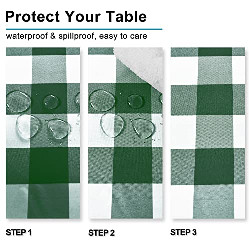 Hiasan 60 x 120 Inch Checkered Tablecloth Forest Green White Waterproof Polyester
