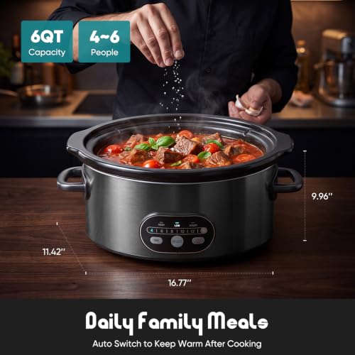 OLIXIS Ink 6 Quart Programmable Slow Cooker with 3 Temperature Settings