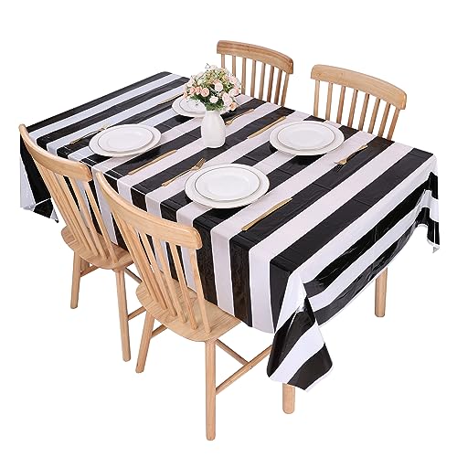 Kesfey Black White Striped Tablecloth 54x108 in, 3 Pack for Parties