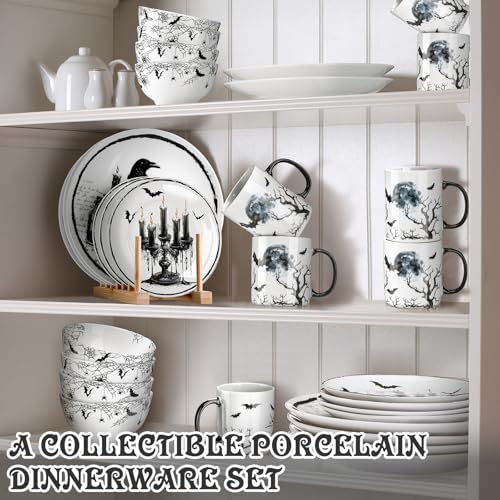 Halloween Gothic Dinnerware Set 16 Pcs Pickmesh Serve 4 Guests Ceramic