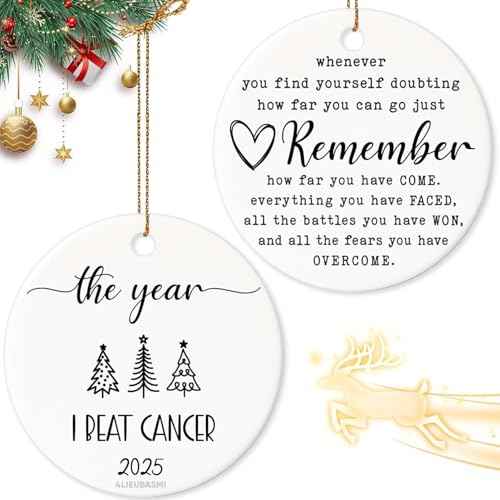 The Year I Beat Cancer Ornament 2025, Double-Sided Print Christmas Ceramic Ornament For Cancer Survivor - Breast Cancer Survivor Gifts, Cancer Free Gifts, Cancer Survivor Gifts For Woman, Man, Him, Her