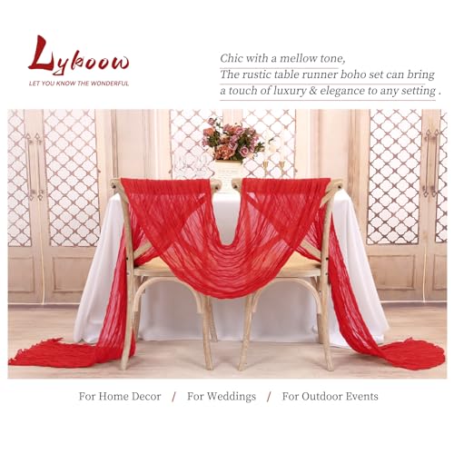 Lykoow 15 Packs Red Cheesecloth Table Runner 21.5x120in - Rustic Gauze Wedding Decor