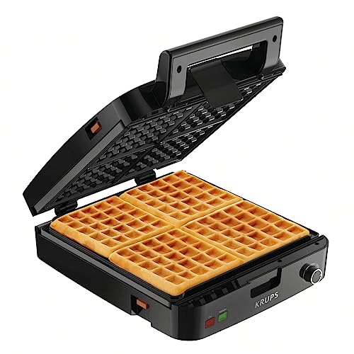 Belgian Waffle Maker 4-Slice Family Size Stainless Steel with Removable Plates