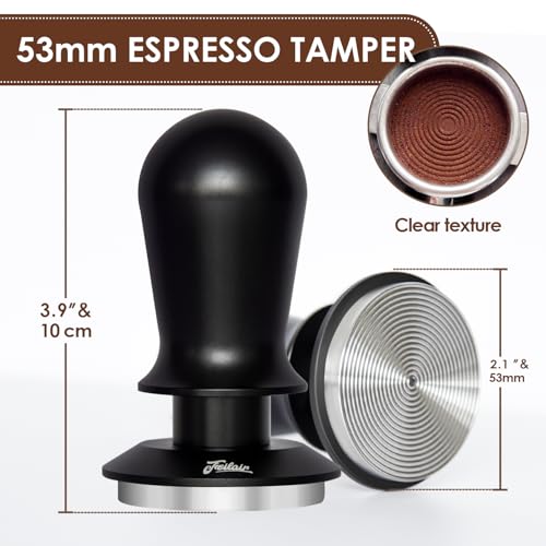 FEILAIR 53mm Spring Loaded Espresso Tamper for 54mm Portafilters - Self-Leveling Coffee Tamper with Ripple Base