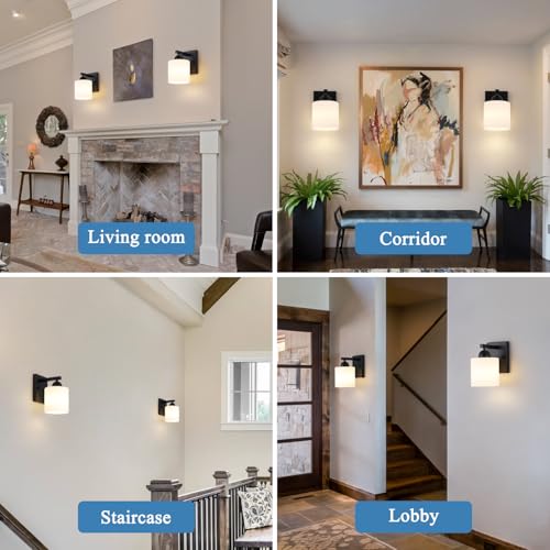 Matte Black Milk Glass Wall Sconce - 1 Pack Indoor Hardwired Wall Light Fixture with E26 Socket - Matte Black / 1 Light