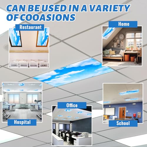 Blue Sky Cloud Classroom Fluorescent Light Covers - 12 Pcs, 2x4 ft
