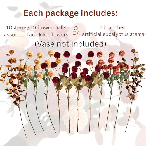 Faux Fall Flowers - Burnt Orange Artificial Floral Stems for Vase - Mixed Orange