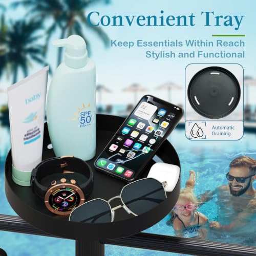 Outdoor Pool Towel Rack with Built-In Tray, Adjustable Bars & Wheels
