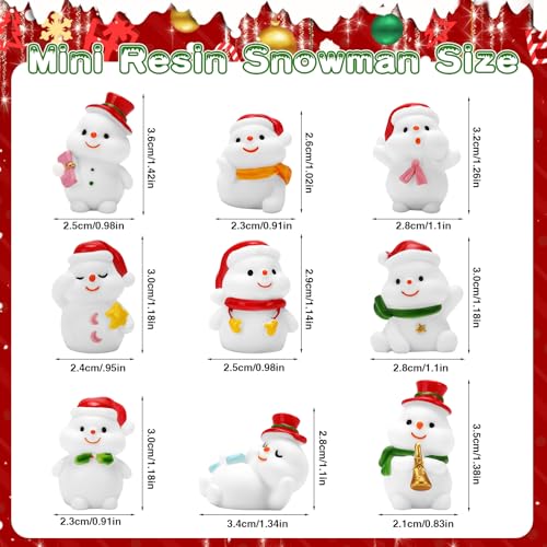 Jansun 45Pcs Xmas Mini Snowman Figurines 9 Styles Resin Miniatures for Tree Cake Decor