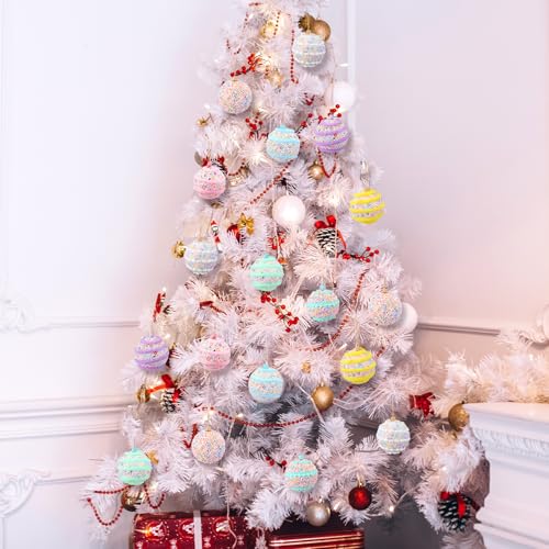 Janinka 8pcs Pastel Candy Christmas Tree Ornaments - Foam Macaron Balls