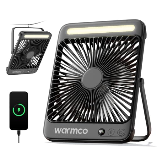 Warmco Black Battery Powered Camping Fan & LED Lantern, 20000mAh Portable