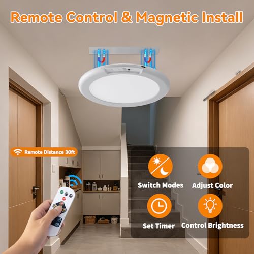 Rechargeable LED Ceiling Light with Remote - White 2-Pack
