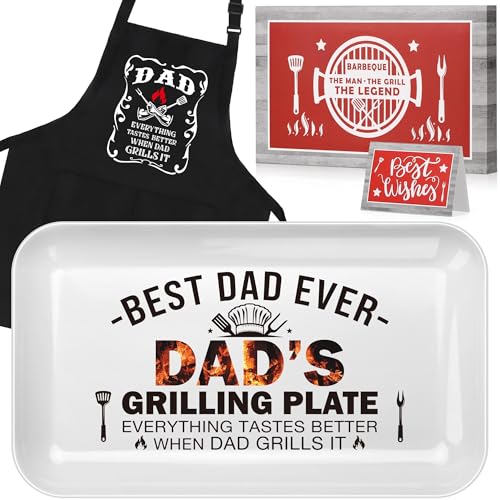LEJIAJINW Dad BBQ Plate — Best Dad Ever Gift Set, Includes Apron & Card (Dad Gifts)