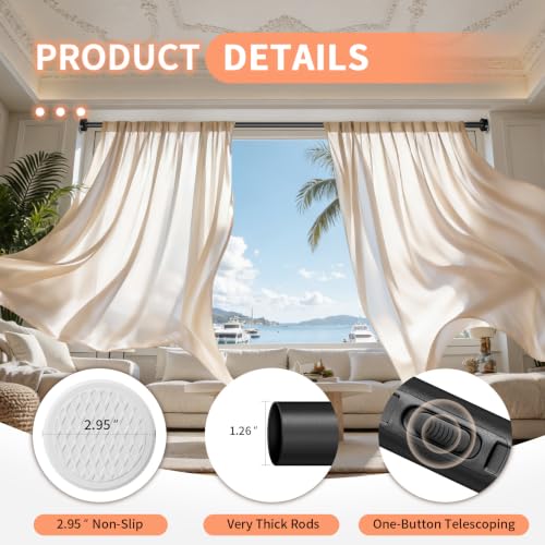 Tension Curtain Rod 41-86In-150Lb, No Drilling for Window or Bathroom