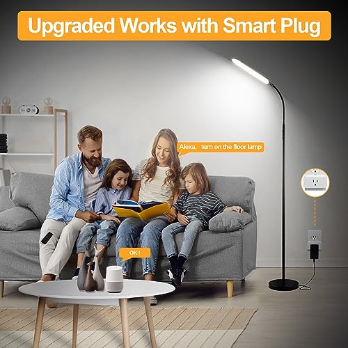 Black 2 Pack LED Floor Lamps - Dimmable Smart Compatible Standing Reading Lights