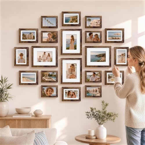 Pallene Collage Wall Picture Frames Set of 20 in Brown - Multi-Size Gallery Wall Decor
