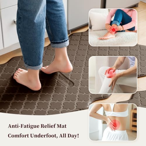 Arenarug 2-Piece Brown Scalloped Kitchen Floor Mats, 17.3x30+17.3x47 inches