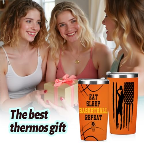 HZMLYDJ 20 oz Basketball Tumbler – Orange Insulated Cup Gift for Men