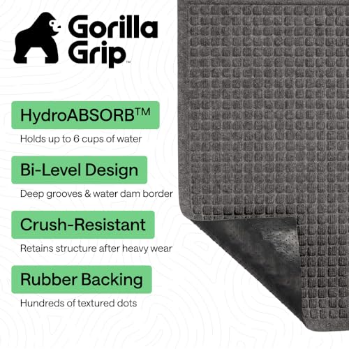 Gorilla Grip HydroAbsorb Door Mat Charcoal 47x35 Inches Indoor Outdoor - Variation of THIS listing