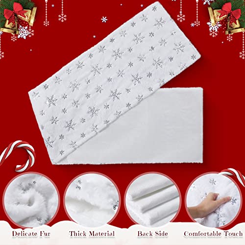 Christmas Faux Fur Table Runner with Sequin Snowflake, 2 Pack, Silver
