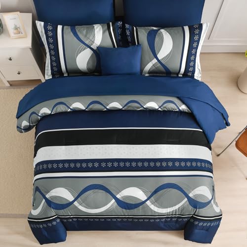 King Size Comforter Set Navy Blue Boho Bed in a Bag - Patchwork Design