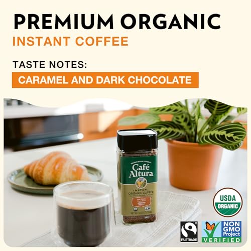 Organic Instant Coffee Medium Roast - 3.53 Oz Jar, Pack of 6 - Fair Trade & USDA Certified