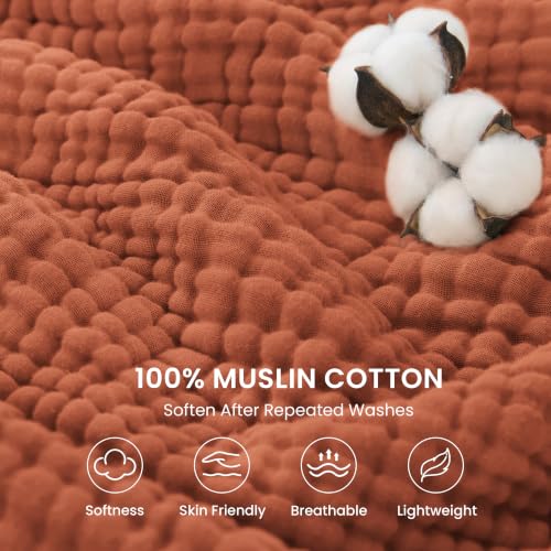 Love's Cabin Orange Twin 6-Layer Cotton Muslin Blanket 60x80 Inches Lightweight Summer Bed Couch Throw