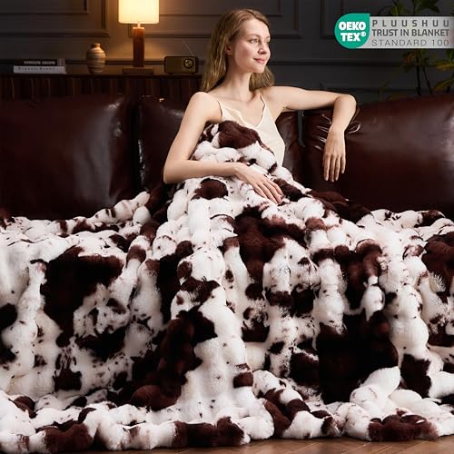Cow Print Faux Fur Throw Blanket 60x80 Inch Cozy Plush Sofa Blanket