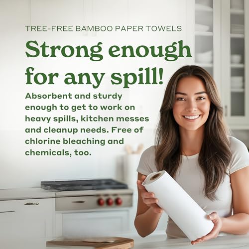 Caboo Tree-Free Bamboo Paper Towels - 8 Family Size Rolls, Eco-Friendly & Absorbent
