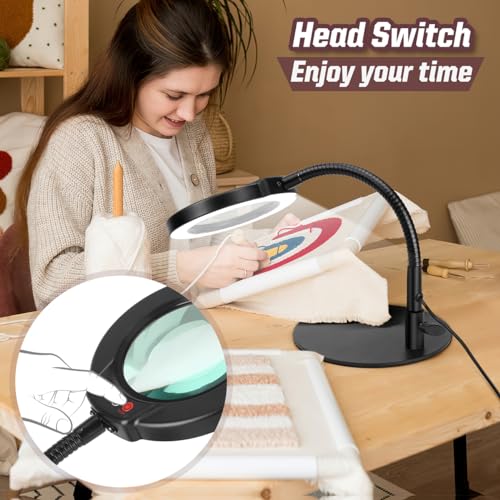 10X Magnifying Glass with Light and Stand, 5 Color Modes Stepless