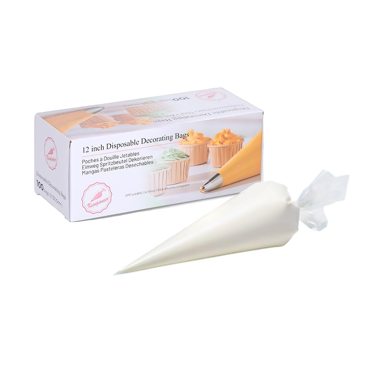 Keenpioneer Piping Bag - Disposable Cake Decorating Bag 100 Count, 12 inch, Clear