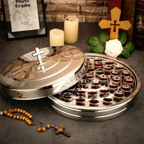 Jingmore Silver Communion Serving Trays Set with Lid for Church, 80 Cups Capacity