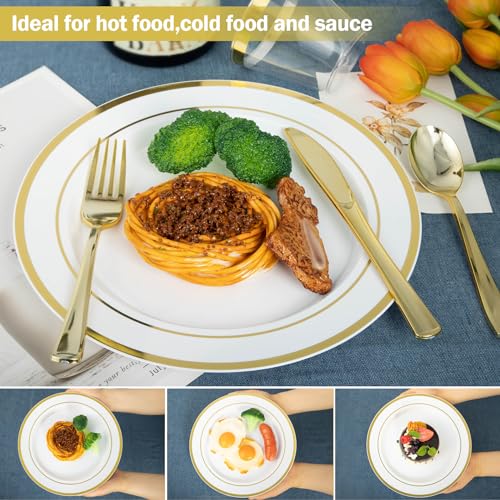 Disposable Plastic Dinner Plates - White & Gold, 10-Inch, Heavy Duty, 600PCS - Gold Variation