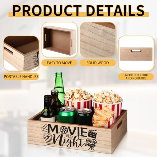 GlikCeil Rustic Wood Movie Night Snack Tray with Handles - 11.8 Inch Organizer