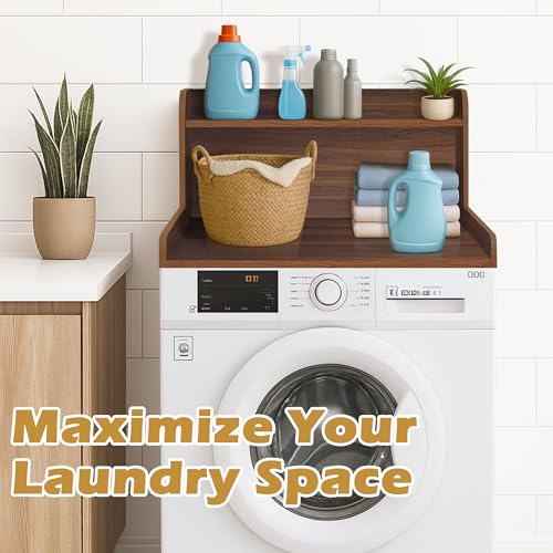 Walnut Washer Dryer Countertop with Shelf - 2-Tier Laundry Organization