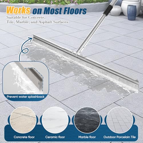 CAROD Silver 33.4-Inch Heavy Duty Floor Squeegee with Stainless Handle & Silicone Blade