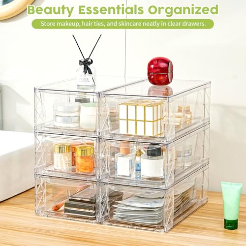 6 Pack Acrylic Storage Drawers, Clear Stackable Organizers Drawers