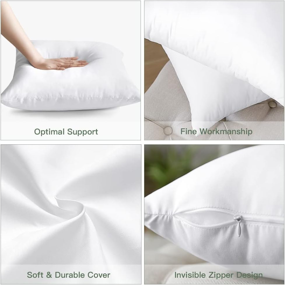 OTOSTAR Throw Pillow Inserts - Soft & Fluffy Cushion Pads | Pack of 4, 18 x 18 Inches, White