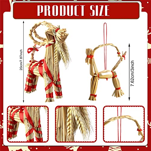 7 Pcs Scandinavian Straw Goat Christmas Ornaments Set - Nordic Holiday Decorations